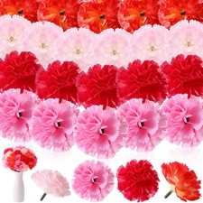 60 Pack Valentine's Day Artificial Carnations with Stems Faux Carnation Flowe...