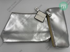Macy's Unisex Silver Cosmetic Bag w/Zippers Pouch 9"X6"X4" 8"x3"x2" Set NEW PIC.