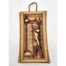 Anri Italy Wax Relief Wall Plaque Carl Spitzweg Der Bücherwurm UM 1857 3D Art