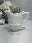 Antique Portieux  Milk Glass Cream Pitcher LOUIS XV Design France Glows 4.25”