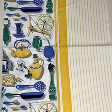 Vintage Feedsack fabric flour butter yellow perrywinkle blue black green kitchen