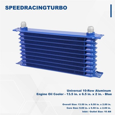 AN10 Inlet  Blue 10Rows Aluminum Engine Oil Cooler 13.5 in x 6.5 in x 2 in