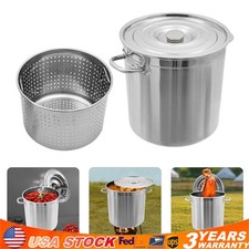 78-Qt Stainless Steel Stock Pot With Metal Lid Seafood Crawfish Crab Boil Pot US