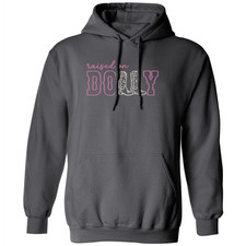 Raised On Dolly Parton Faux Embroidery Western Unisex Hooded Sweatshirt