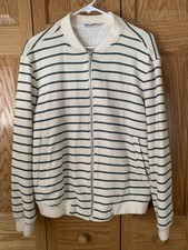 Zara Men  s Full Zip Striped Sweater Size L Blue White