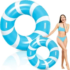 1 Pcs Jumbo Blue Swim Ring with Handles 47.24 Inches Inflatable Pool Float... 