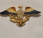 Vintage EISENBERG ICE Eagle Brooch Rhinestone Enamel Gold tone Patriotic USA