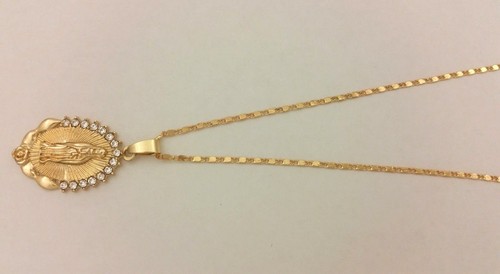 14k Gold Filled God Mother Virgin Mary Blessed Holy Crystal Pendant Necklace 18" - Picture 12 of 12