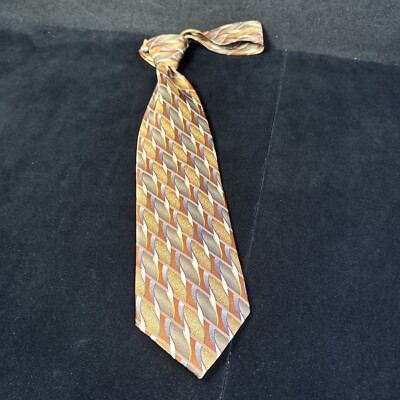 Renzo Orange Striped Men's Tie 100% Silk 58L x 3.75 Necktie