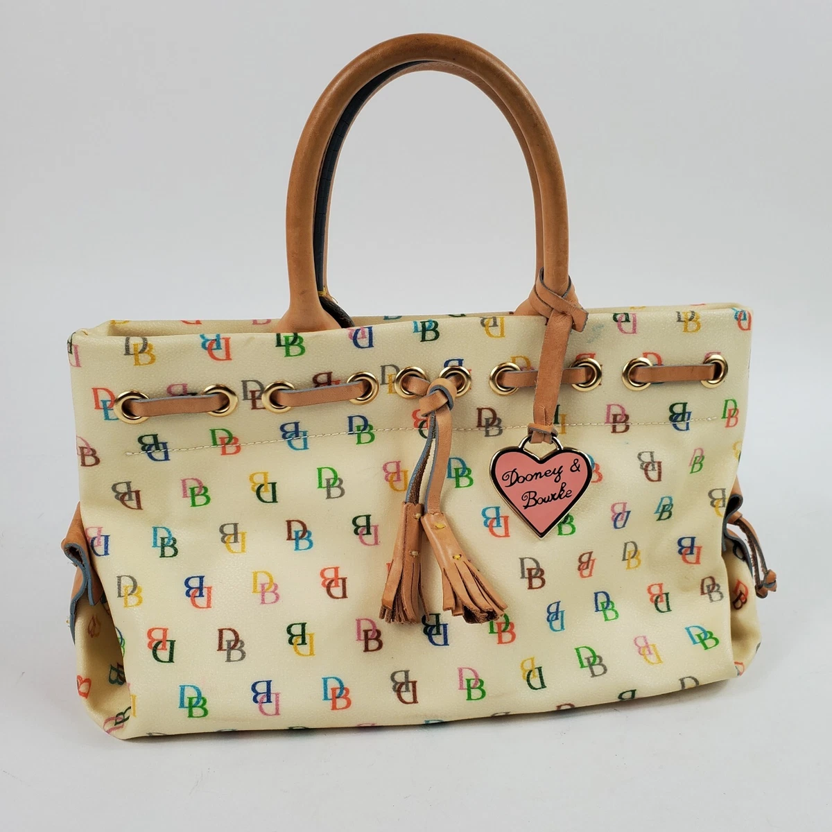 Vintage DOONEY & BOURKE White Signature DB Rainbow Zipper Small Handbag 12  x 7