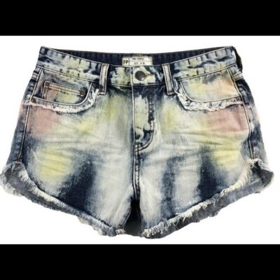 Free people acid wash multi colored denim jean shorts 25 style