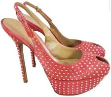  SERGIO ROSSI CRYSTAL STONES GLASS STUDDED PEEP TOE PUMP SHOES SZ 36.5 AMAZING