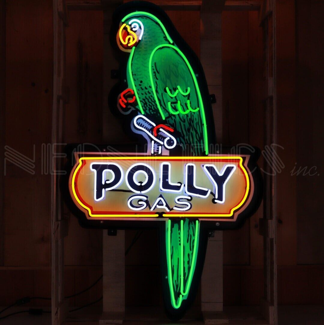 Large Polly Gas Neon Sign in Shaped Steel Can Polly Gasoline Man Cave Petro Oil