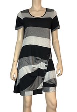 🌻DAVID POND NZ SIZE 12 FINE KNIT STIPED COLOUR BLOCK ARTISAN DRAPE DRESS
