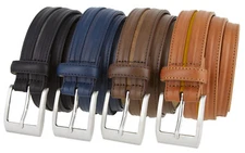 Nickel Brush Buckle One Middle Line Genuine Leather Belt 1 3/8" Wide