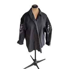 Gitano Vintage Button-Down Shirt Sz. 22W - Black, Goth, Western, Embroidered