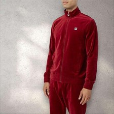 Men  s Fila Solid Burgundy Velour Casual Outfit Set Tracksuits NWT