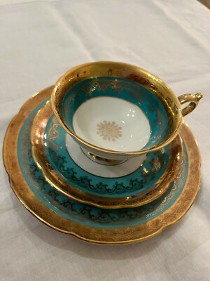 Vintage Ewa Kunst, Bavaria Germany teacup, saucer, salad plate trio, Wonderful!