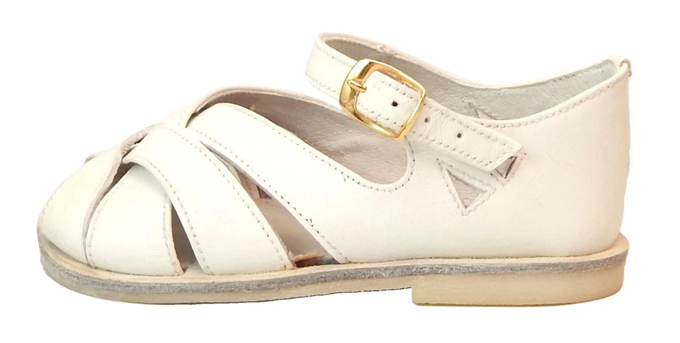 DE OSU - Sandalias Europeas 21 - Bebé Niña Cuero Blanco -Vintage -España -Talla 5 Foto 3 de 4