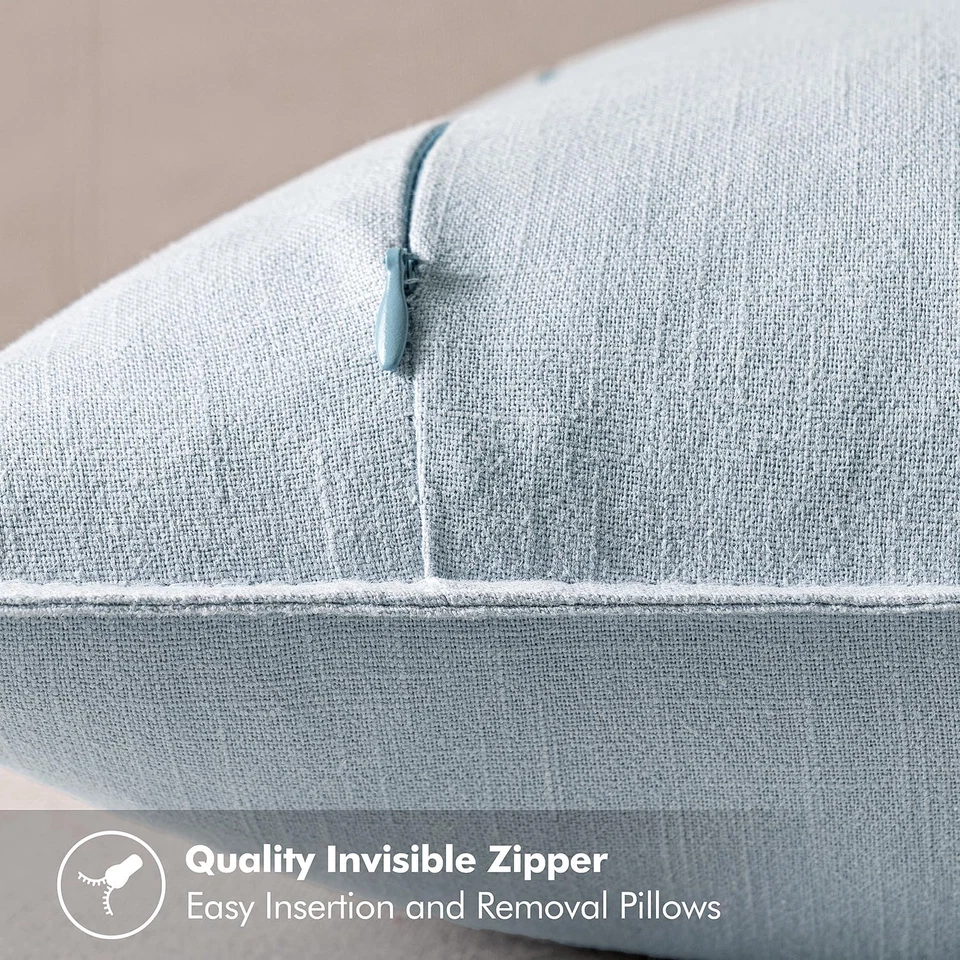 Комплект из 2 льняных наволочек Euro Sham 22x22 светло-голубые богемный фермерский домик плед пил - Изображение 3 из 4