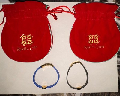 Rustic Cuff Bracelet Set Of 2 Black Blue Silicone Excellent With Red Bags