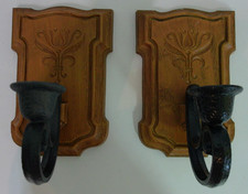 Vtg 1981 Set Of 2 Homco Brown & Black Plastic Candle Holders Wall Sconces 4222