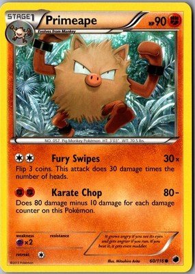 Primeape 60/116 Common Plasma Freeze Lightly Played Pokemon Card TCG Single