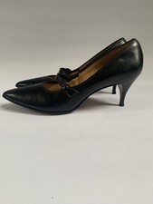 Vtg Naturalizer Pointy Toe Mary Jane Black Leather Heels Pumps Sz 8
