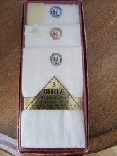 Set of 3 Vintage Men's Handkerchiefs in Box Monogram Letter Seal Handkerchiefs