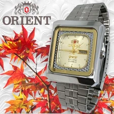 Orient Crystal Rectangular Automatic Ladies Watch 21 Jewels Champagne Dial