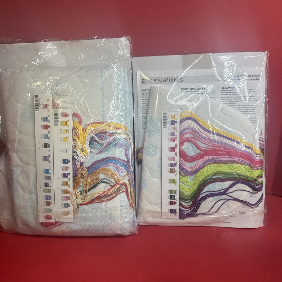 2 Dimensions Baby Hugs Fairy Quilt & Bibs Stamped Cross Stitch 43"x 34" New - Image 4 of 4