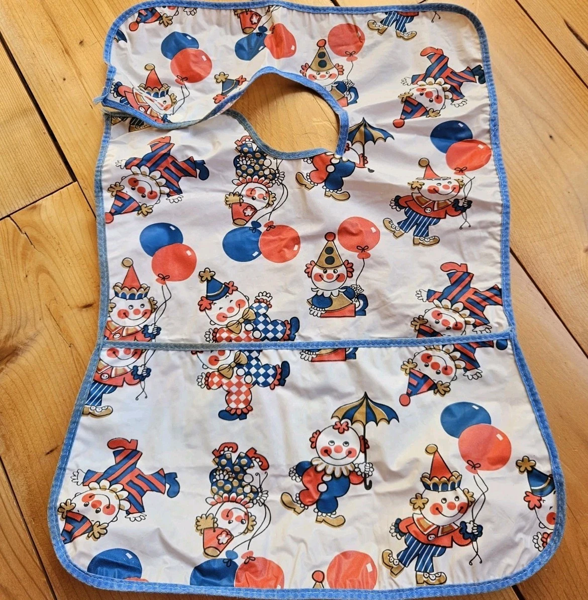 VTG Gerber Bib Plastic Vinyl Crumb Catcher Pocket Clowns Circus Snap 17x12