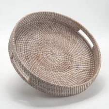 Coffee Table Tray Round Rattan Ottoman Tray Woven Serving Trays with Handles ...