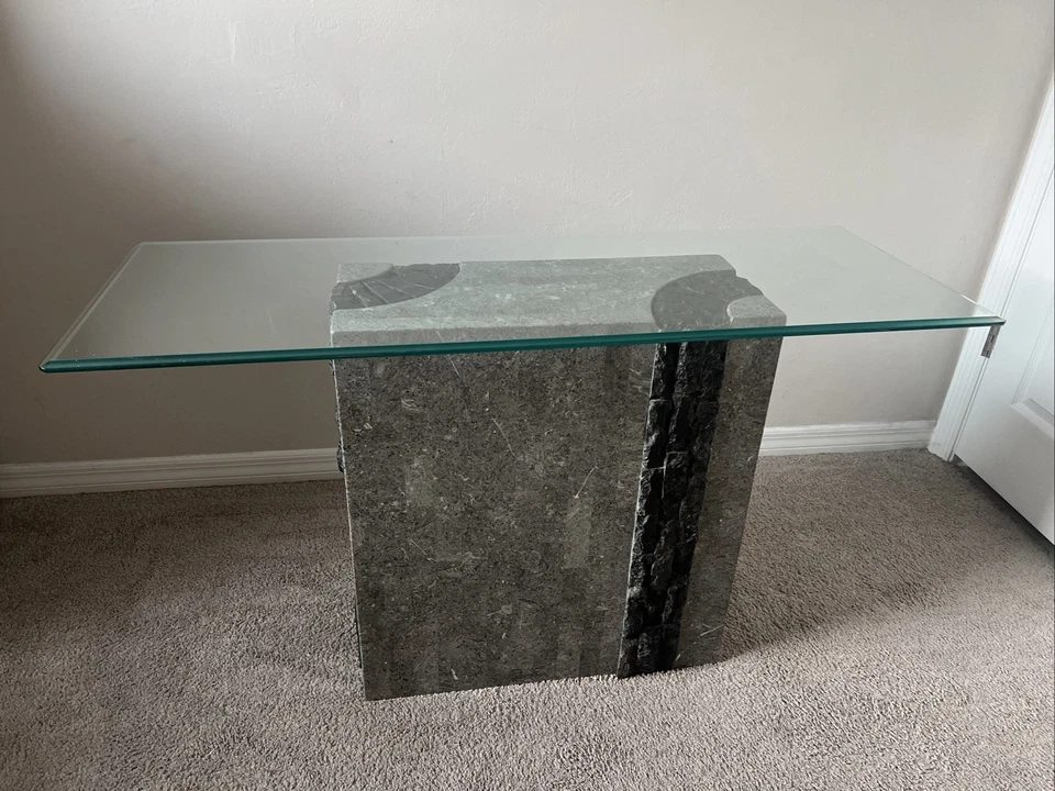 Mesa consola de vidrio de piedra teselada Maitland Smith posmoderna años 80’s Foto 2 de 4