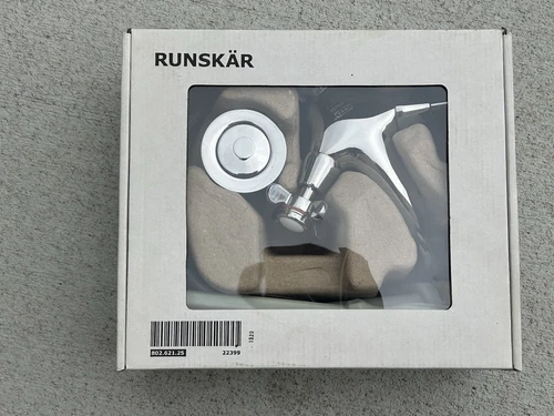 NEW IKEA RUNSKAR Bathroom Lavatory Sink Faucet Silver Chrome Cross 2 Handles