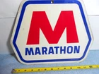 VINTAGE ORIGINAL 12x10 in MARATHON GAS & OIL  ADV. SIGN DIE CUT ALUMINUM - # 825