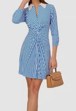 Adrianna by Adrianna Papell Women's Blue Striped Twist-Front Dress Size 2
