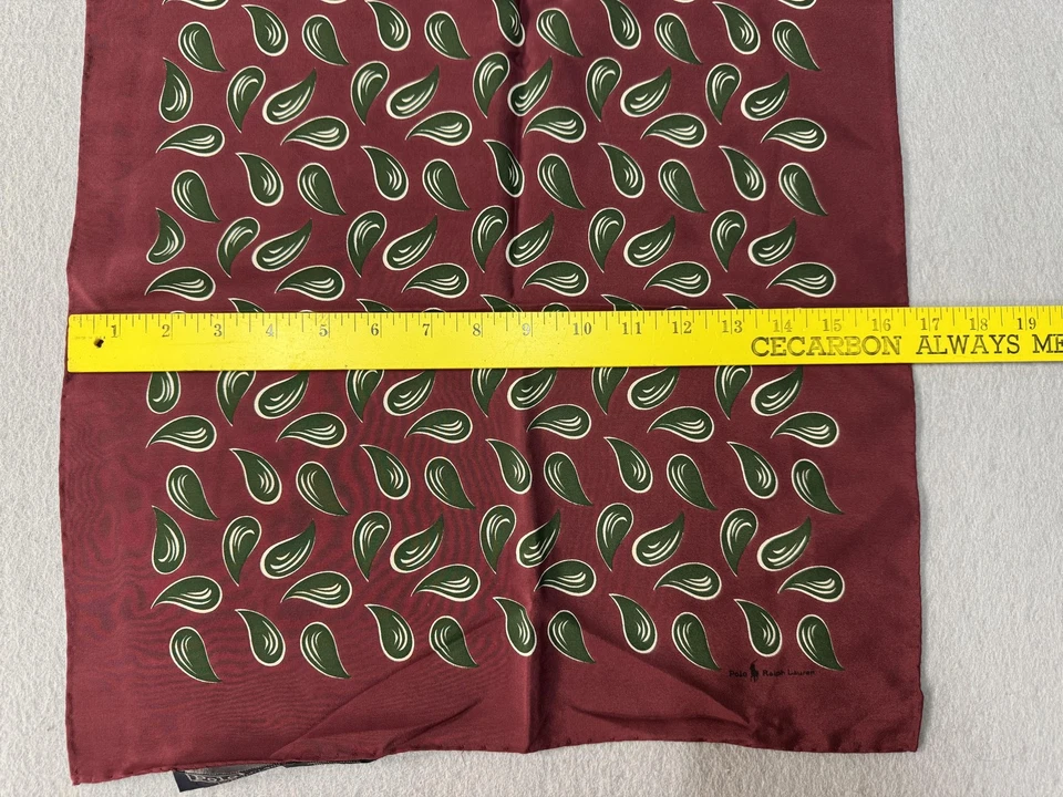 Polo Ralph Lauren Bolsillo Cuadrado Para Hombres Borgoña Verde Seda Paisley Hecho en Italia Foto 4 de 4