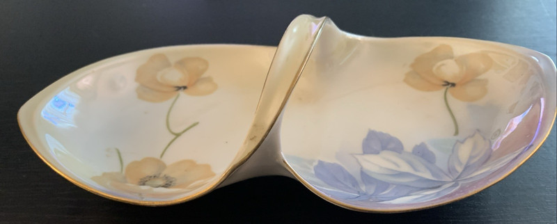 Antique R.S. Germany Hand Painted Bridge Handled Divided Relish Dish Poppy
