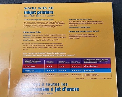 STAPLES Photo Supreme 8.5 x11 Double-Sided Matte 50 Sheets (New) - Picture 3 of 4