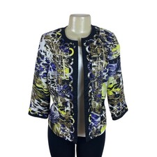Chicos Womens Multicolor Polyester Open Front Jacket Embellished Design Size 0