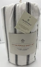 Hearth & Hand King Cotton Percale  4 Piece Sheet Set Ticking Stripe Gray