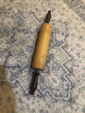 Vintage Wooden Rolling Pin Brown Wood Handles Baking Old Fashioned Kitchen Decor