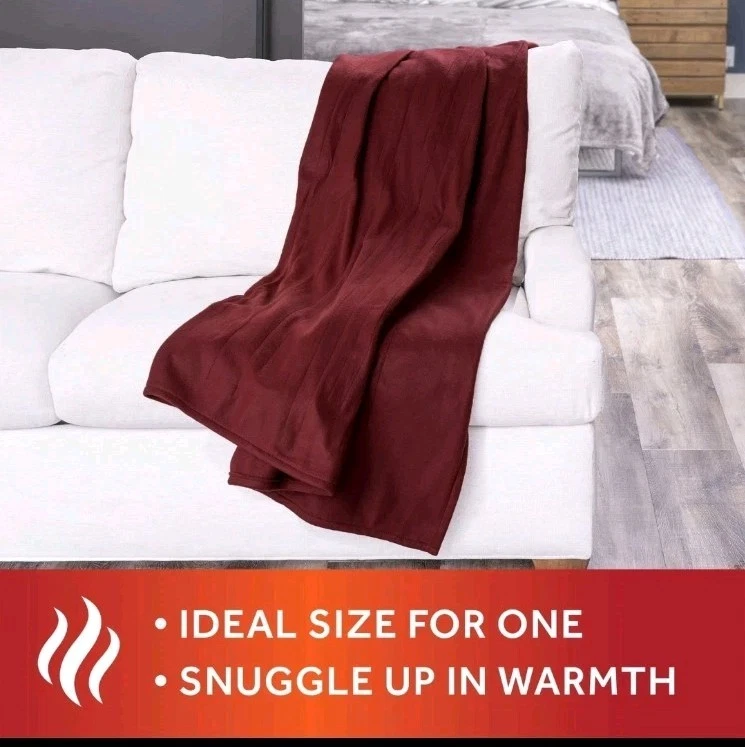 New Sunbeam Garnet Fleece Electric Heated Throw 50 X 60 3 Heat Settings In Box  - Image 4 of 4