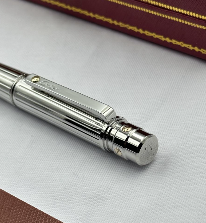 Cartier Santos Ballpoint Pen Silver Trim Luxury Gift New Full Box