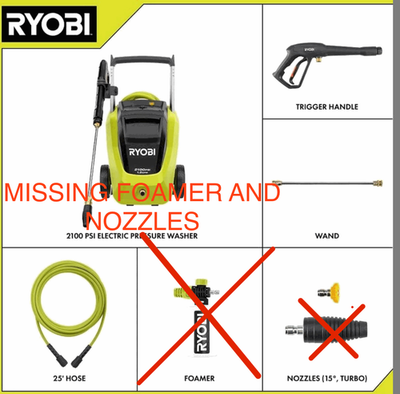 #ad RYOBI 2100 PSI 1.2 GPM Cold Water Corded Electric Pressure Washer with Foamer $129.95