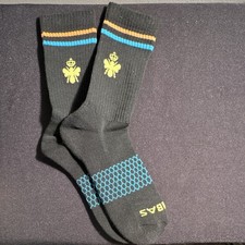 BIBAS Unisex Kids Crew Socks Black Striped Bee Logo Mid Calf 1 Pair