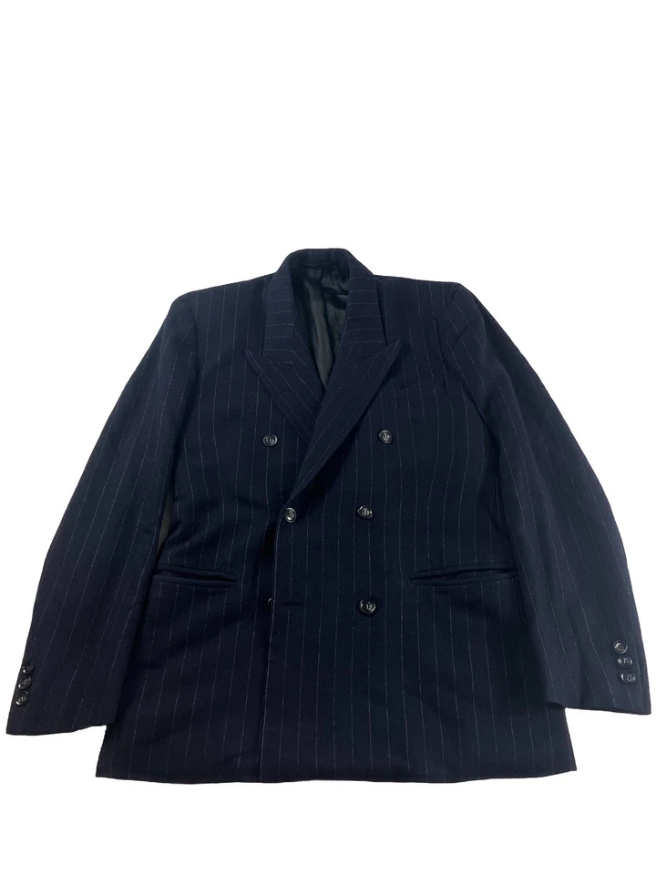 Abrigo Deportivo Hombre’s 40’s Estilo Vintage Doble Pecho Azul Marino Lana Pico  Foto 2 de 4