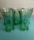 Vintage Coca-Cola Libby Green Glass Flared 16 oz Fountain Glasses Set of 5