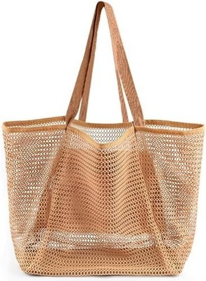 Beach Bags for Women, Summer Travel Mesh Tote Bag with Large Inner Pocket, Sandp